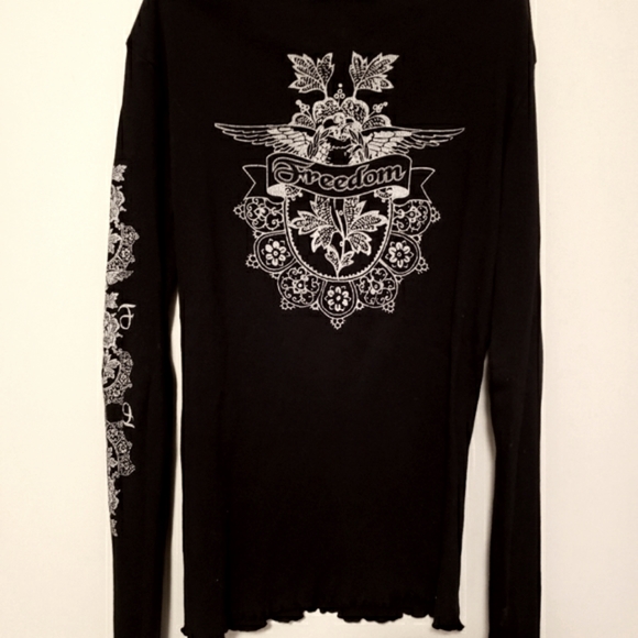 Freedom Long Sleeve Embellishments Silver Art Design Size XL Fits like a M/L - Picture 2 of 8